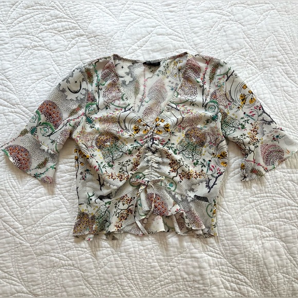 Topshop Ruched Floral Top - Picture 1 of 3